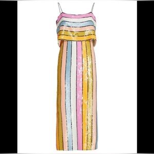 Veronica Beard Multicolor Striped Sequin Midi Dress